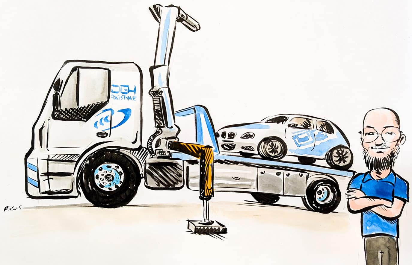 Caricatura di un camion e di un'auto sportiva