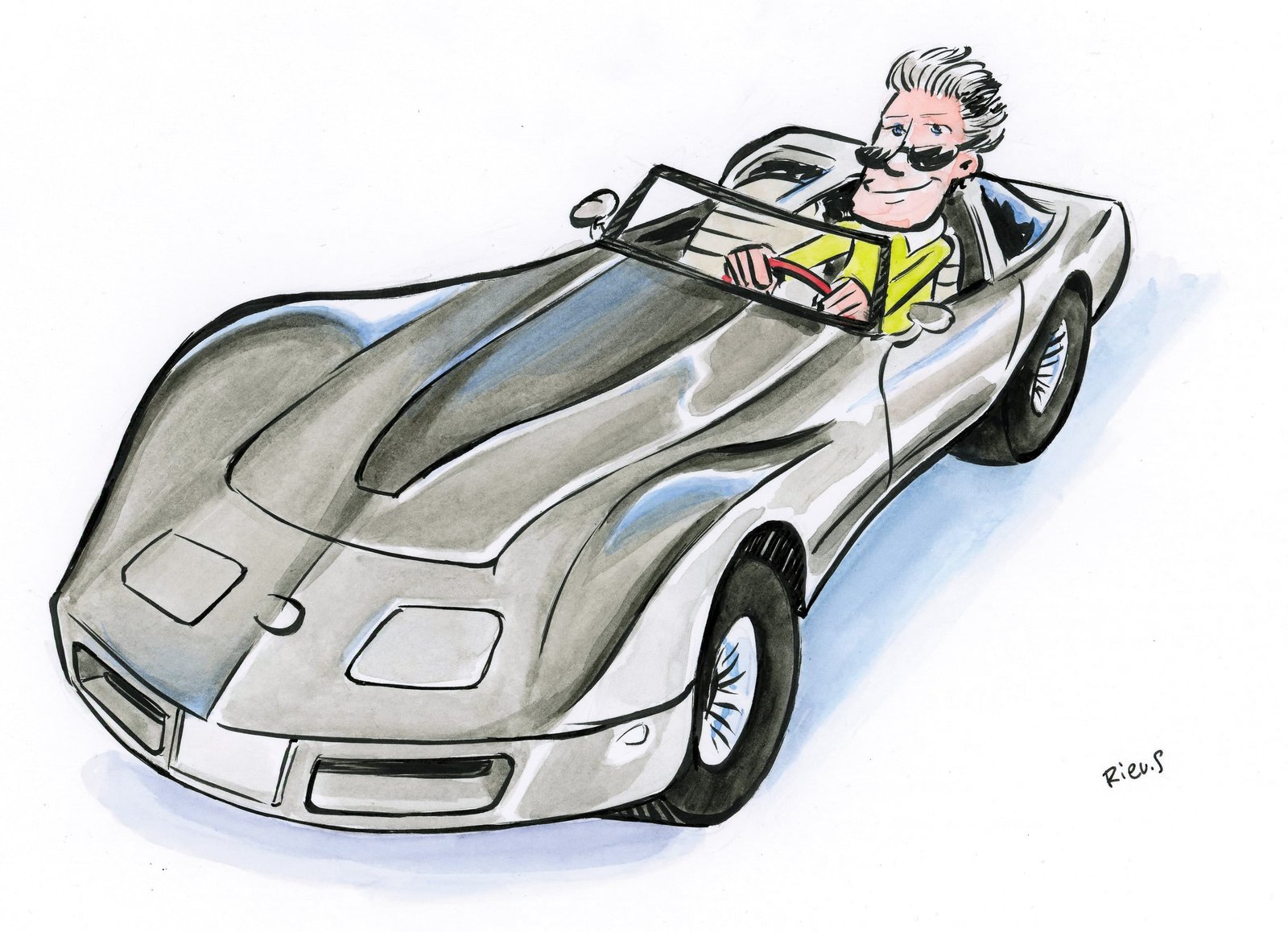 Caricatura ad acquerello di una Chevrolet Corvette del 1982, illustrazione originale