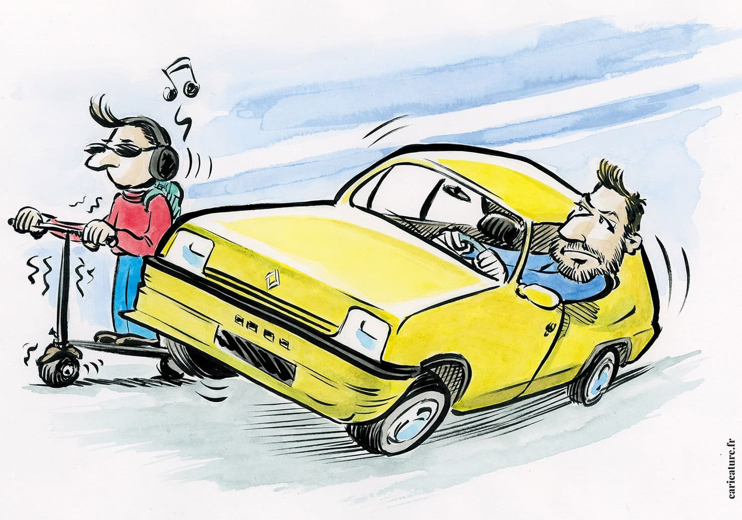 Caricatura ad acquerello di una Renault 5