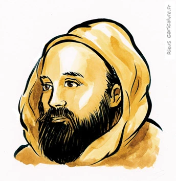 Ritratto ad acquerello seppia di Al-Jazari — Ingegnere e inventore — 1136–1206 · Sébastien Rieu