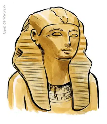Ritratto ad acquerello seppia di Hatchepsout — Pharaonne — ~1507–1458 av. J.-C. · Sébastien Rieu