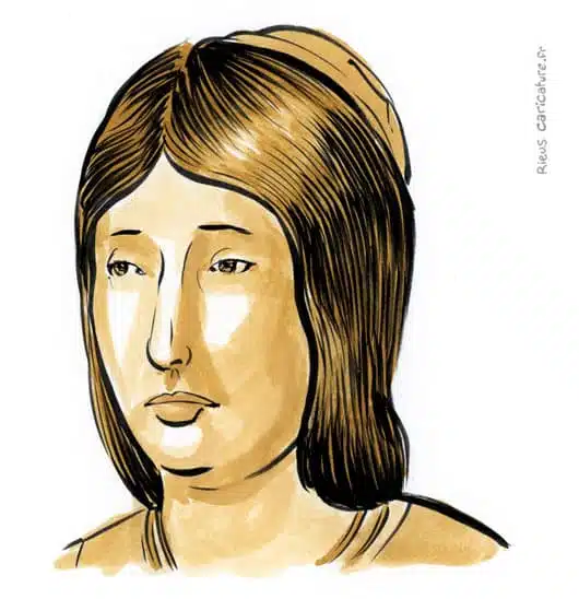 Ritratto ad acquerello seppia di Isabelle Ire — Reine de Castille — 1451–1504 · Sébastien Rieu
