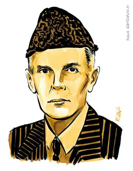 Ritratto ad acquerello seppia di Muhammad Ali Jinnah — Fondateur du Pakistan — 1876–1948 · Sébastien Rieu