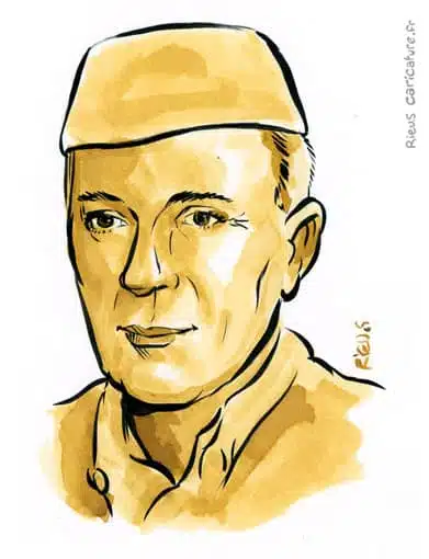 Ritratto ad acquerello seppia di Jawaharlal Nehru — Premier ministre — 1889–1964 · Sébastien Rieu