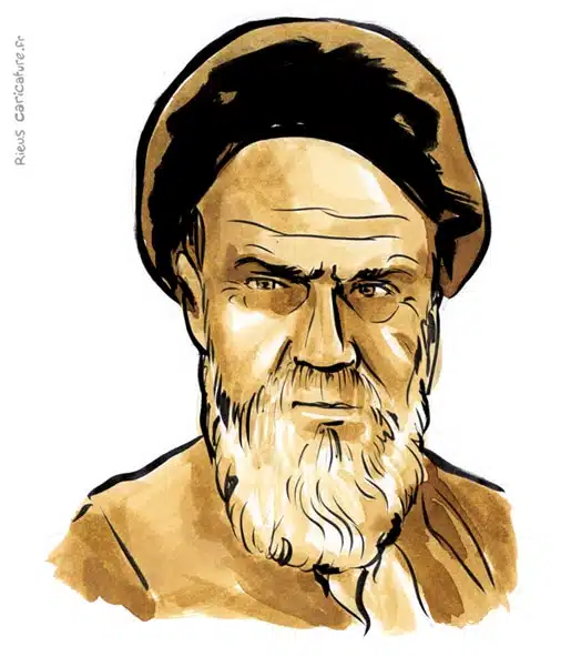 Ritratto ad acquerello seppia di Khomeini — Guide suprême — 1902–1989 · Sébastien Rieu