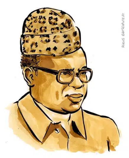 Ritratto ad acquerello seppia di Mobutu Sese Seko — Dictateur — 1930–1997 · Sébastien Rieu