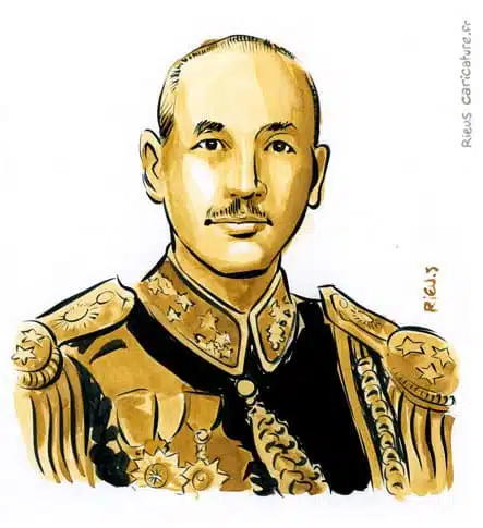 Ritratto ad acquerello seppia di Tchang Kaï-chek — Président — 1887–1975 · Sébastien Rieu