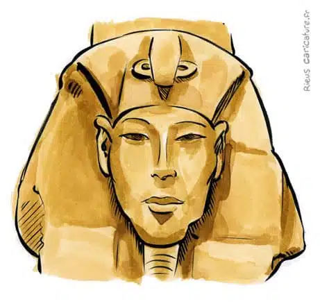 Ritratto ad acquerello seppia di Akhenaton — Pharaon — ~1380–1336 av. J.-C. · Sébastien Rieu