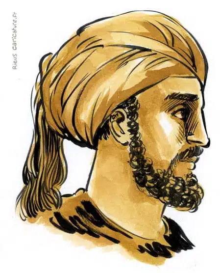 Ritratto ad acquerello seppia di Abd al-Rahman Ier — Émir d'al-Andalus — 731–788 · Sébastien Rieu