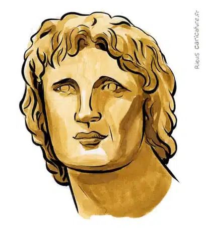 Ritratto ad acquerello seppia di Alexandre le Grand — Conquérant — 356–323 av. J.-C. · Sébastien Rieu
