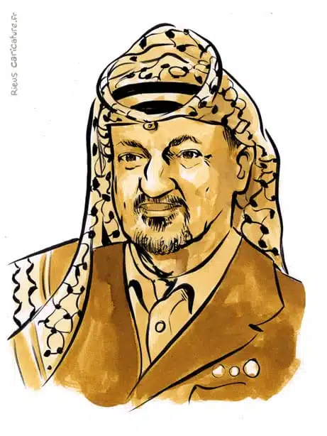 Ritratto ad acquerello seppia di Yasser Arafat — Président — 1929–2004 · Sébastien Rieu