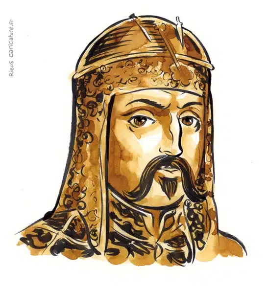 Ritratto ad acquerello seppia di Attila — Chef des Huns — 406–453 · Sébastien Rieu