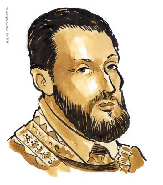Ritratto ad acquerello seppia di Charles Quint — Empereur — 1500–1558 · Sébastien Rieu
