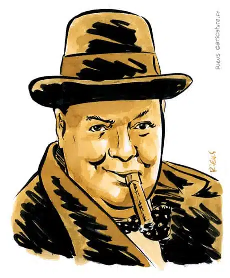 Ritratto ad acquerello seppia di Winston Churchill — Premier ministre — 1874–1965 · Sébastien Rieu