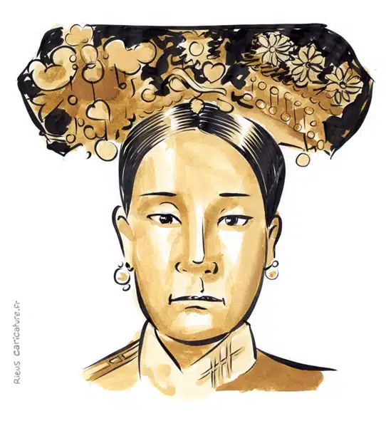 Ritratto ad acquerello seppia di Impératrice Cixi — Régente — 1835–1908 · Sébastien Rieu