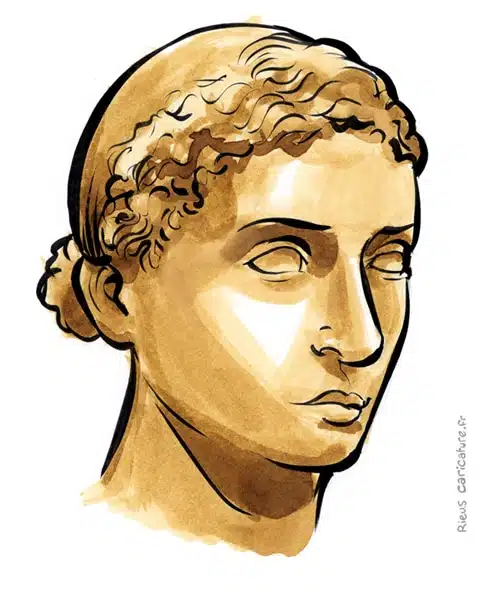 Ritratto ad acquerello seppia di Cléopâtre VII — Reine d'Égypte — 69–30 av. J.-C. · Sébastien Rieu