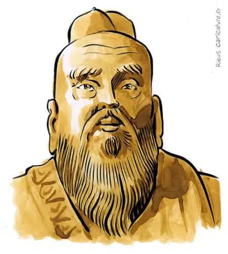 Ritratto ad acquerello seppia di Confucius — Philosophe — 551–479 av. J.-C. · Sébastien Rieu