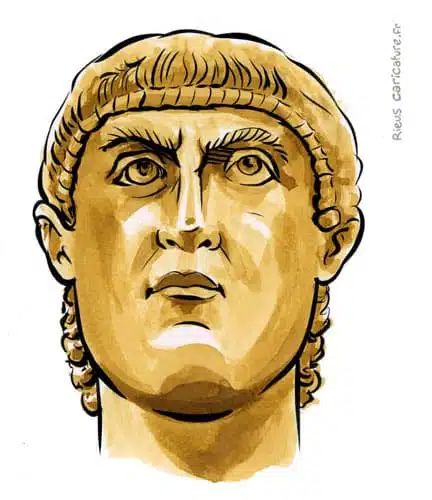 Ritratto ad acquerello seppia di Constantin Ier — Empereur — 272–337 · Sébastien Rieu