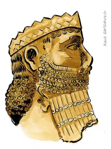 Ritratto ad acquerello seppia di Darius III — Roi des Perses — ~380–330 av. J.-C. · Sébastien Rieu