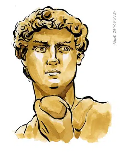 Ritratto ad acquerello seppia di Roi David — Roi d'Israël — ~1040–970 av. J.-C. · Sébastien Rieu