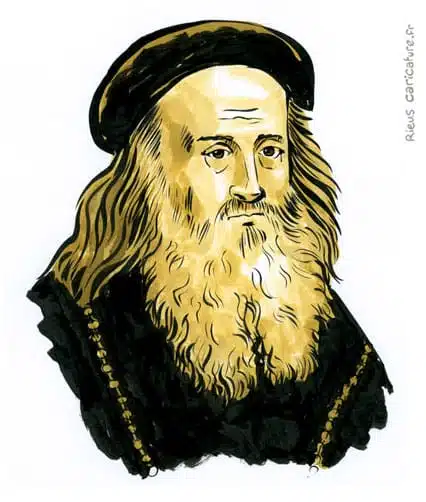 Ritratto ad acquerello seppia di Léonard de Vinci — Génie universel — 1452–1519 · Sébastien Rieu