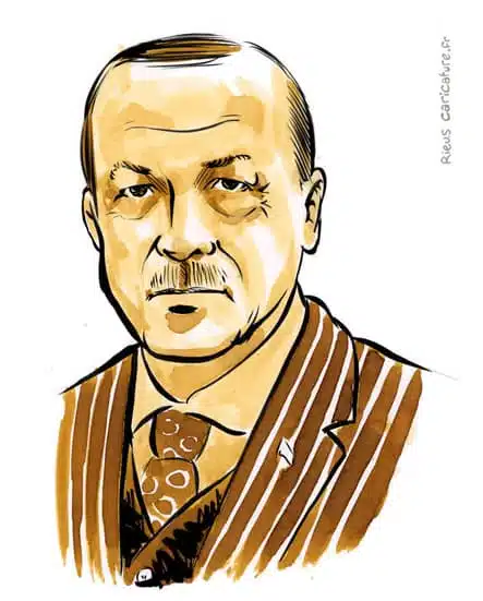 Ritratto ad acquerello seppia di Recep Erdoğan — Président — 1954– · Sébastien Rieu