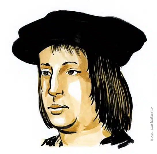 Ritratto ad acquerello seppia di Ferdinand V — Roi d'Espagne — 1452–1516 · Sébastien Rieu