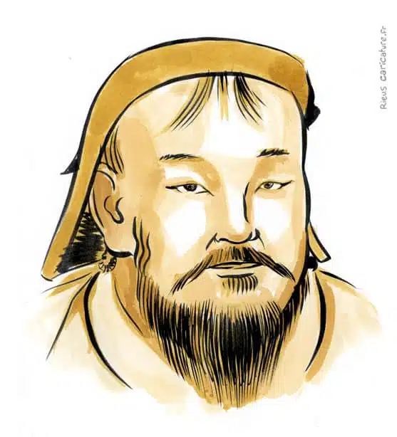 Ritratto ad acquerello seppia di Gengis Khan — Fondateur de l'Empire mongol — 1162–1227 · Sébastien Rieu