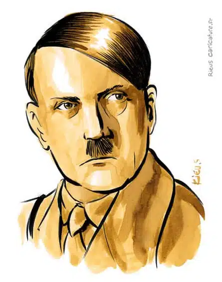 Ritratto ad acquerello seppia di Adolf Hitler — Dictateur — 1889–1945 · Sébastien Rieu
