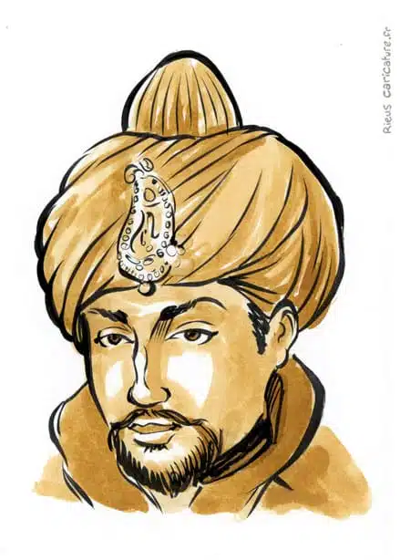 Ritratto ad acquerello seppia di Ibrahim Lodi — Sultan de Delhi — ~1480–1526 · Sébastien Rieu