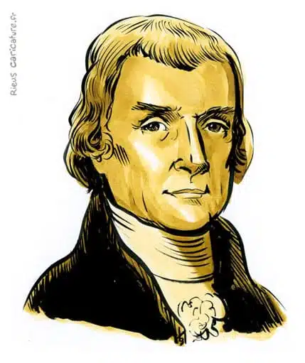 Ritratto ad acquerello seppia di Thomas Jefferson — 3e Président — 1743–1826 · Sébastien Rieu