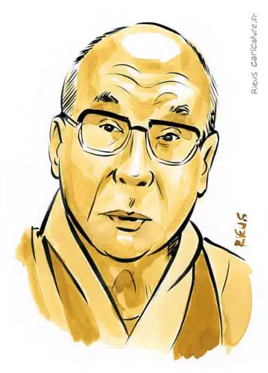 Ritratto ad acquerello seppia di Dalaï Lama — Chef spirituel — 1935– · Sébastien Rieu