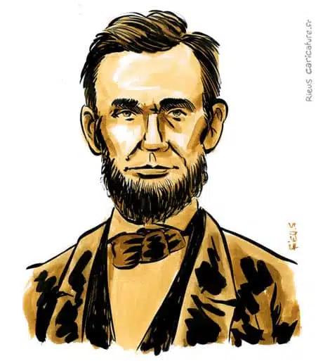 Ritratto ad acquerello seppia di Abraham Lincoln — 16e Président — 1809–1865 · Sébastien Rieu