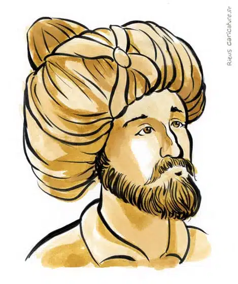 Ritratto ad acquerello seppia di Mahomet — Prophète de l'Islam — 570–632 · Sébastien Rieu