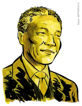 Ritratto ad acquerello seppia di Nelson Mandela — Presidente del Sudafrica — 1918–2013 · Sébastien Rieu