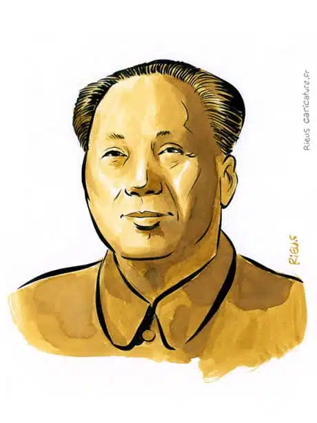 Ritratto ad acquerello seppia di Mao Zedong — Président — 1893–1976 · Sébastien Rieu