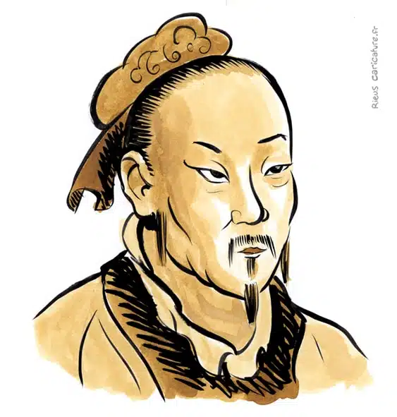 Ritratto ad acquerello seppia di Mencius — Philosophe — 372–289 av. J.-C. · Sébastien Rieu