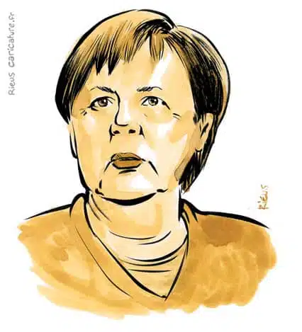 Ritratto ad acquerello seppia di Angela Merkel — Chancelière — 1954– · Sébastien Rieu