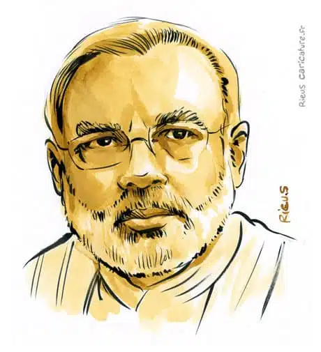 Ritratto ad acquerello seppia di Narendra Modi — Premier ministre — 1950– · Sébastien Rieu