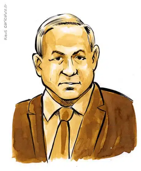 Ritratto ad acquerello seppia di Benjamin Netanyahou — Premier ministre — 1949– · Sébastien Rieu