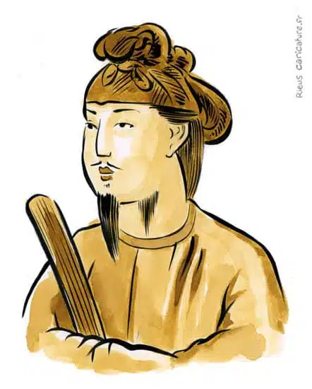 Ritratto ad acquerello seppia di Prince Shōtoku — Régent — 574–622 · Sébastien Rieu