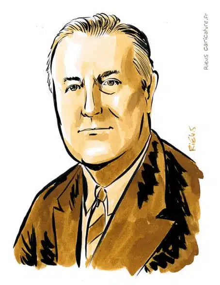Ritratto ad acquerello seppia di Franklin Roosevelt — 32e Président — 1882–1945 · Sébastien Rieu