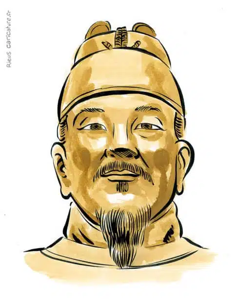 Ritratto ad acquerello seppia di Sejong le Grand — Roi de Corée — 1397–1450 · Sébastien Rieu