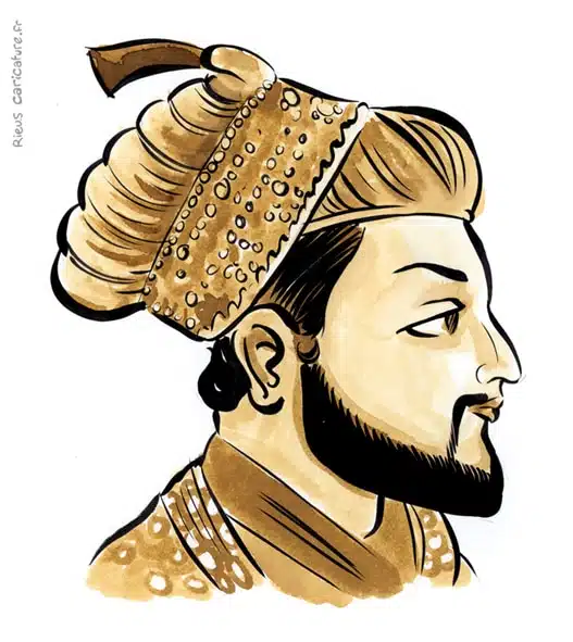 Ritratto ad acquerello seppia di Shah Jahan — Empereur moghol — 1592–1666 · Sébastien Rieu