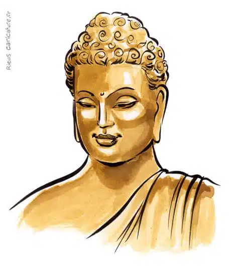Ritratto ad acquerello seppia di Siddhartha Gautama — Bouddha — ~563–483 av. J.-C. · Sébastien Rieu