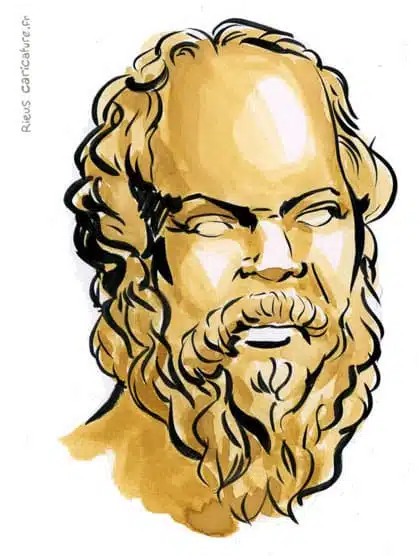 Ritratto ad acquerello seppia di Socrate — Philosophe — 470–399 av. J.-C. · Sébastien Rieu