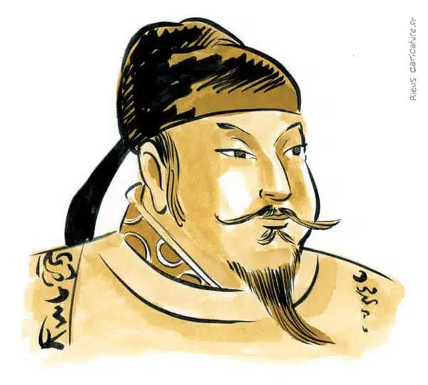 Ritratto ad acquerello seppia di Taizong — Empereur Tang — 598–649 · Sébastien Rieu