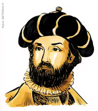 Ritratto ad acquerello seppia di Vasco da Gama — Navigatore — ~1469–1524 · Sébastien Rieu