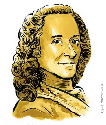 Ritratto ad acquerello seppia di Voltaire — Philosophe — 1694–1778 · Sébastien Rieu